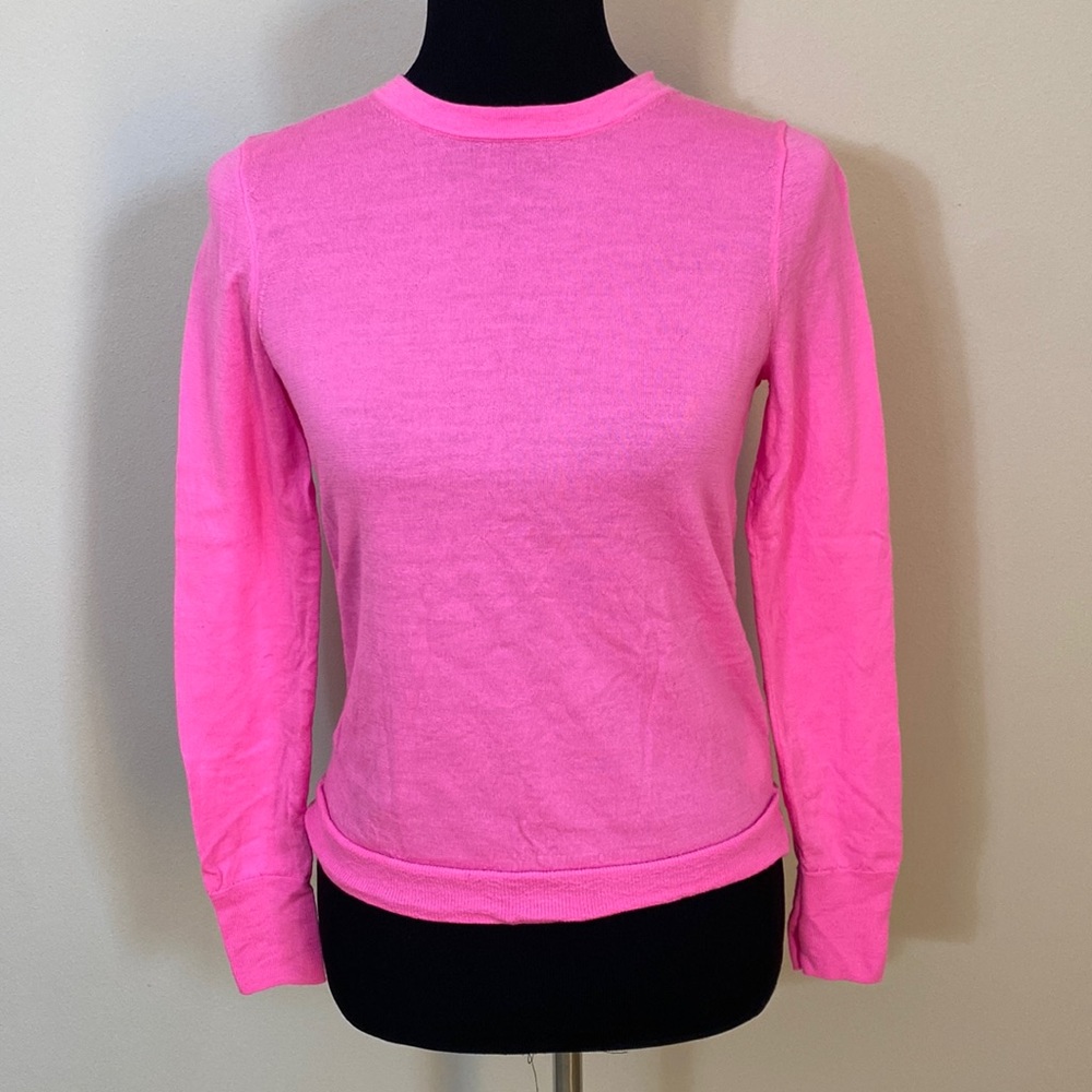 J.Crew Womens Bright Pink Wool Crewneck Long Sleeve pull over Sweater - Picture 2 of 5